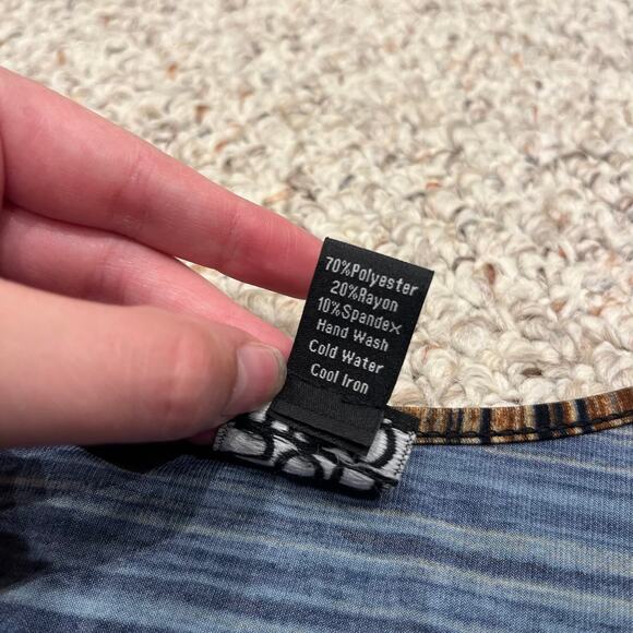 Clara Sun Woo Ombre Striped V Neck Tunic Top Sz L Split Hem Brown Blue Casual - Picture 5 of 6